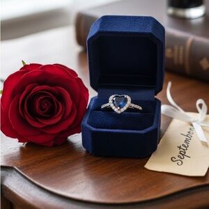 Deep Ocean Heart Ring — Royal Core September Birthstone — Size 7